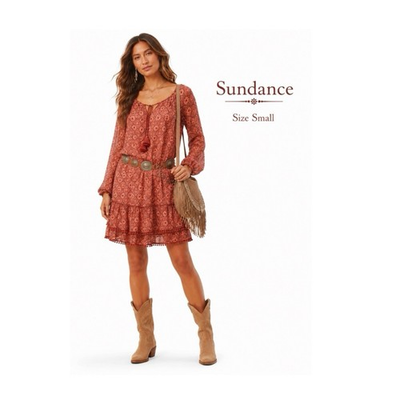 #ad Sundance Coral Red Paisley Medallion Print Boho Sheath Dress Size Small $90.00