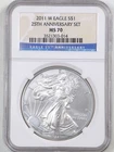 2011-W 1oz Silver American Eagle MS70 NGC 3521303-014 Eagle 25th Anniversary Set