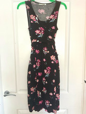JoJo Maman Bébé S Maternity Black Pink Floral Round Neck Sleeveless Midi Dress