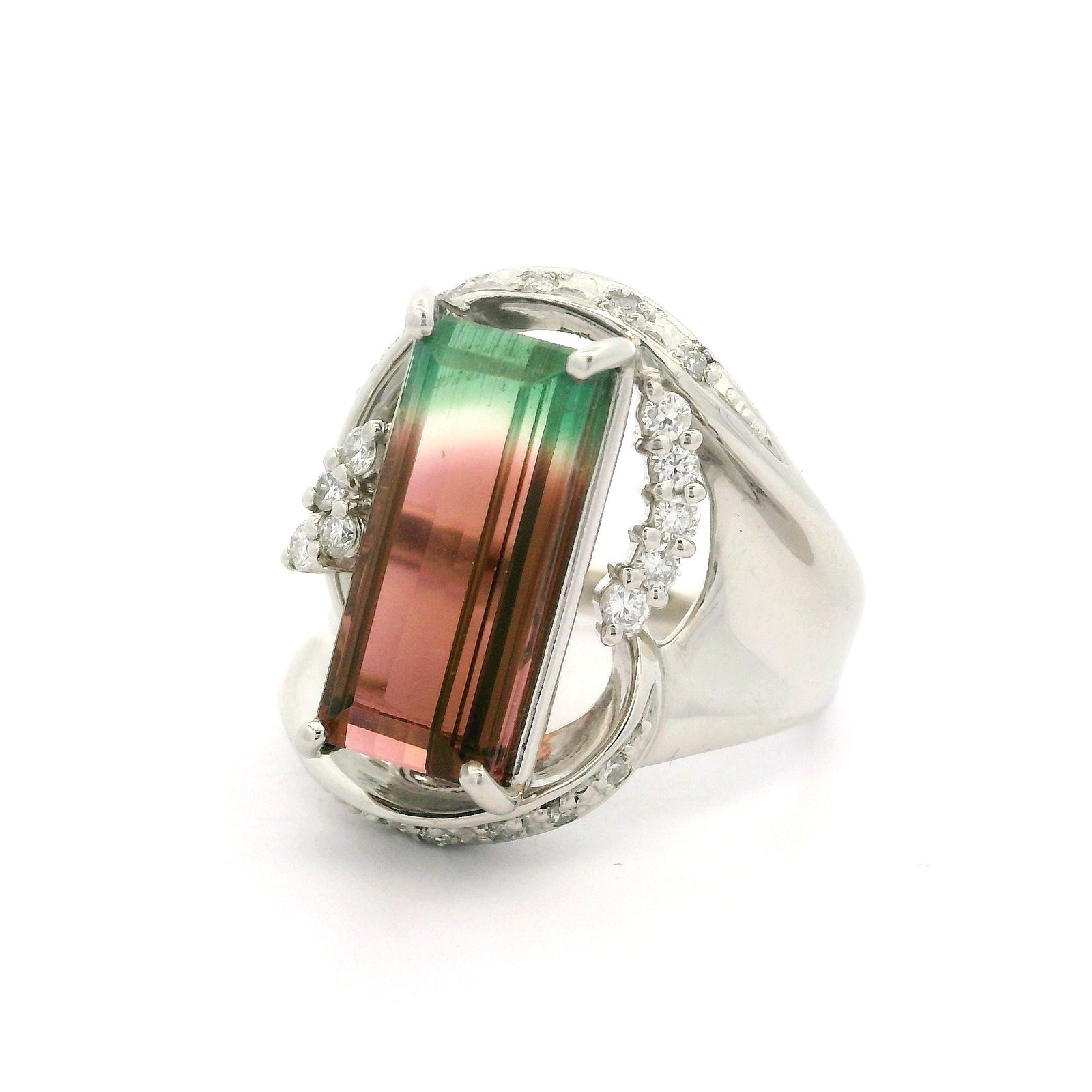 Solid Platinum 5.7ctw Emerald Cut Watermelon Tour… - image 4