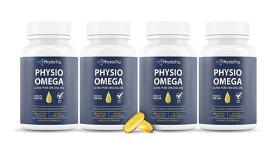 4 Pack PhysioTru Physio Omega 2400mg Fish Oil with Omega 3 Fatty Acid Supplement