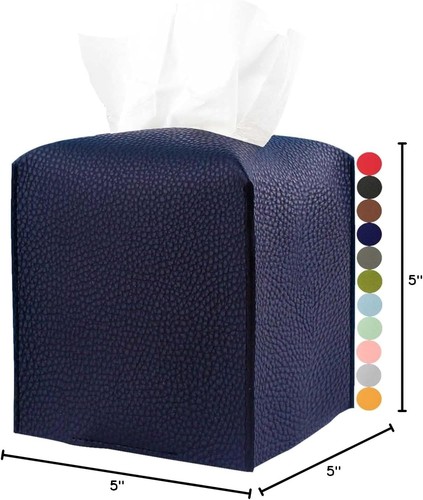 Tissue Box Cover Square Leather – Holder Square/1Pack, Navy Blue - Picture 7 of 7