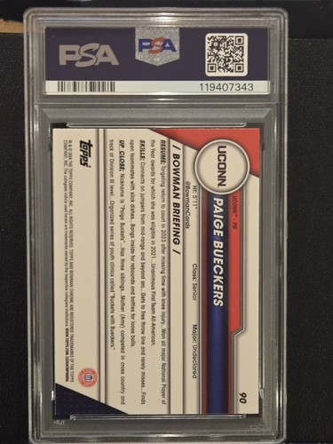 Paige Bueckers 2023-24 Bowman Chrome University Sapphire #90 1st Bowman PSA 10 - Picture 10 of 10