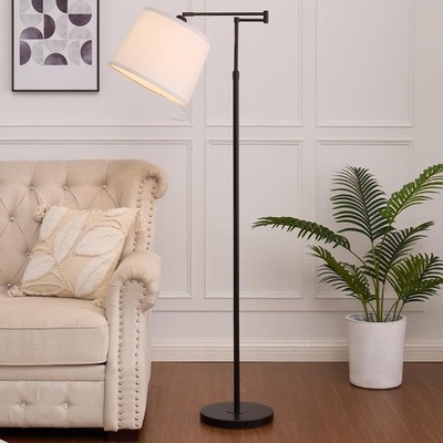 55''-65.5'' Adjustable Floor Lamp for Living Room, Black Swing Arm Floor Lamps ...