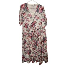 Vintage Broadway Star Pink Floral Button Front Boho Cottage Maxi Dress Sz Small