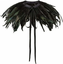 Black Green Feather Hand Made Collar Cape Shawls Wrap for Halloween Costumes