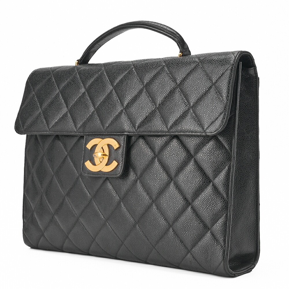 CHANEL Matelasse Turn Lock Coco Medium Handbag in Black 50174 Briefcase Style