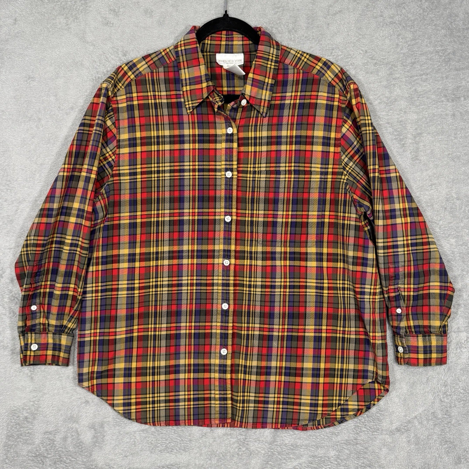 Jones New York Sport 1X Women's Plaid Button Down Shirt Y2K 90s Western Casual