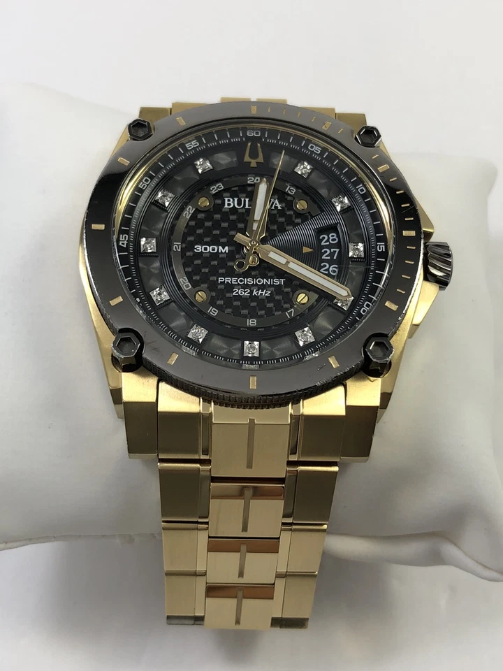 Bulova Precisionist Icon Diamonds Quartz Gold Tone Steel Men's Watch 98D156 - Image 2 of 4