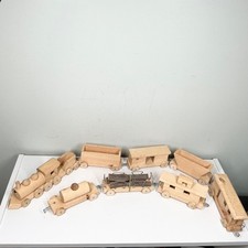 Vintage Handmade Wooden Toy Train Set Of 8 pieces