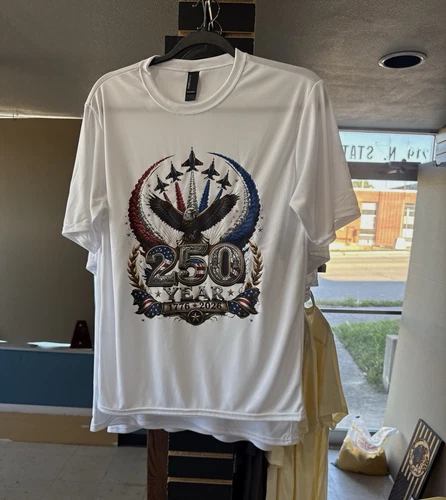 Men's White Patriotic USA 250 Eagle Graphic Print Crew Neck Short Sleeve Tee M - product listing photo