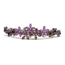 Hand Made Hair Jewelry Contrasting swarovski crystal Flower Barrette, Puple