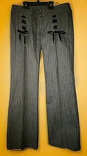 Nanette Lepore Gray/Black /Metallic Gold Thread Pants Sz 4 Lace Up Detail, USA