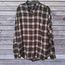 IZOD Mens Gray  White Plaid Long Sleeve Button-Down Flannel Shirt Size Large