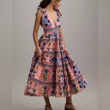 FARM RIO SEASHELL MIDI DRESS SIZE L NWT