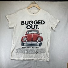 Official Volkswagen Tee Women's Small Bugged Out Retro Red Beetle Off White