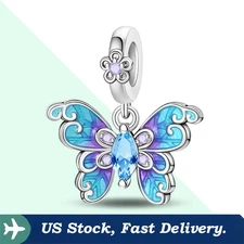 KUNSIR 925 Sterling Silver Iridescent Butterfly Pendant Charm For Bracelets DIY