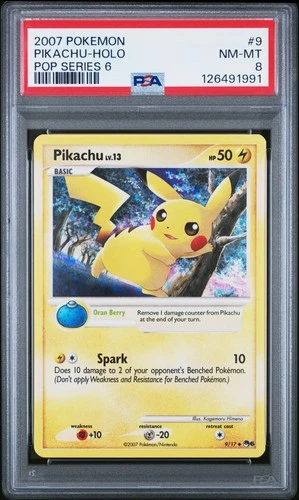 2007 POKEMON POP SER 6 #9 PIKACHU-HOLO PSA 8