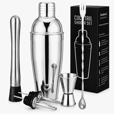Cocktail Shaker Set, 6-Piece 18/8 Food-Grade Stainless Steel Mixology Bartender