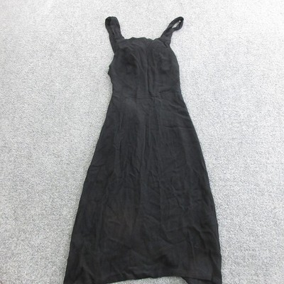 Reformation Dress Womens 4 Black Viscose Rayon Slip Square Neck Bow Knee Length