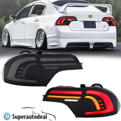 Pair Full LED Tail Lights For 2006-2011 Honda Civic Sedan Rear Brake Lamp