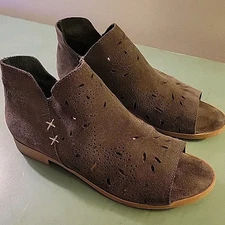 Coolway Grey Suede Leather Open Toe Cut Out Booties Shoes 40 US 9.5