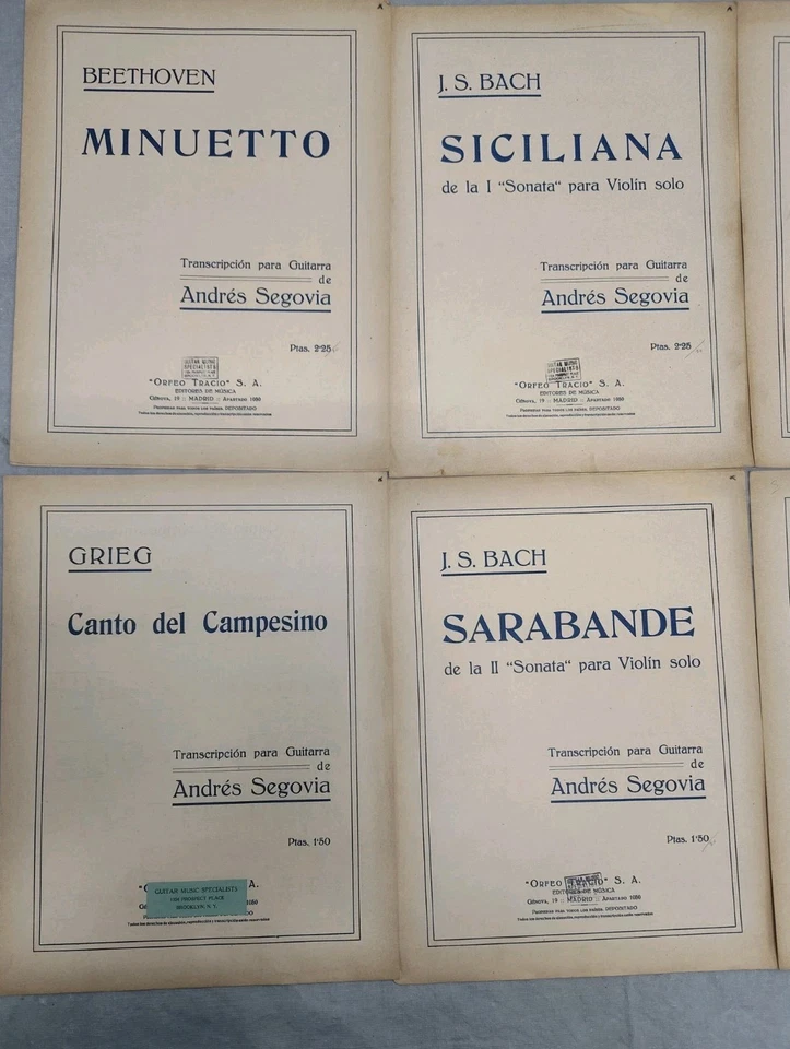 J. S. Bach Grieg+ Lot Of 8 Sheet Music Classical Vtg Andre Segovia Transcription - Image 2 of 3