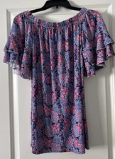 Simply Southern off-shoulder Pullover Pineapple & Flower Pattern Shirt Size L