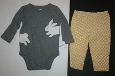 New Carter's 6m Girls 2 Piece Set Bunny Rabbit Bodysuit Top & Yellow Print Pants