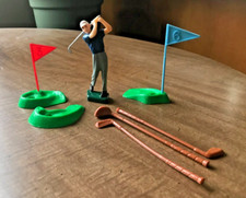 VINTAGE WILTON GOLFING CAKE TOPPERS - GOLFER WITH ACCESSORIES - PLASTIC - 4 1/4"