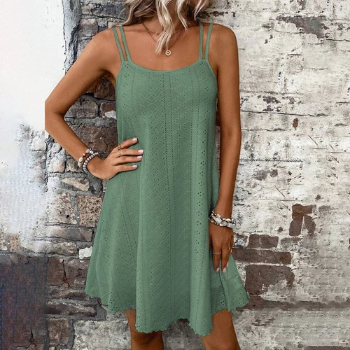 Abito donna estivo vacanza spiaggia prendisole mini abito con spalline sciolto swing slip dress - Foto 11 di 18