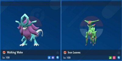 Non Shiny 6IV EV Trainiert Walking Wake & Iron Leaves Set Pokemon Scarlet/Violet