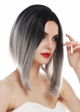 Perruque Femme Long Bob Lisse Clavi-Cut Court Raie Ombre Noir Gris