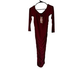 Boohoo Dress Wine Color Size 12 Ruched Sides
