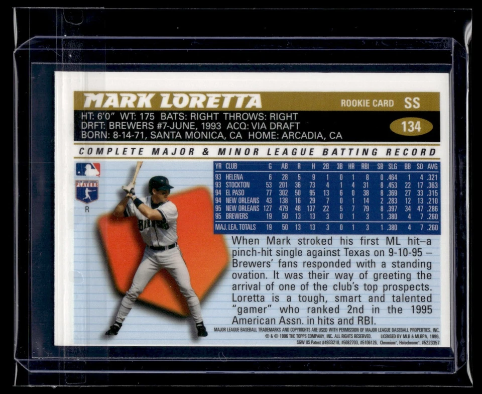 1996 Topps Chrome Refractor #134 Mark Loretta Brewers RC Iconic Set! OC EXMT - Image 2 of 2