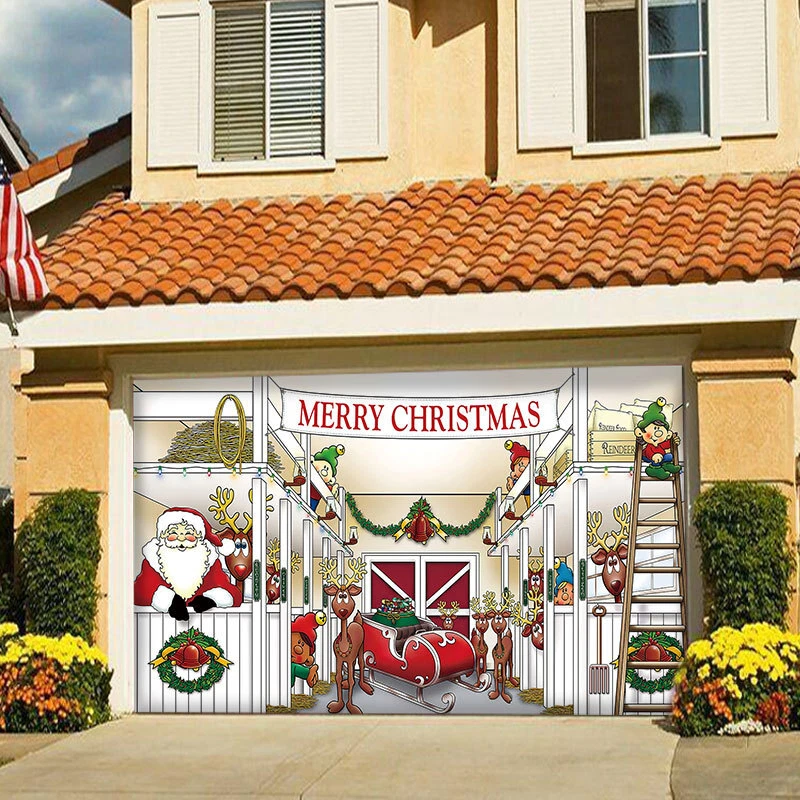 7x16Ft Large Merry Christmas Banner Garage Door Cover Xmas Outdoor Decoration - image 3 of 4