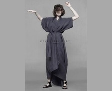 Japanese Avant-garde Linen Kimono Style Wrap Robe Dress. Long Cocoon Cardigan
