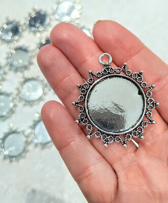 22 pc Round Blank Cabochon Jewelry DIY Charms Flower Bazel