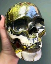 HUGE Hand Carved Real Green Gemstone Skull!  Rare Stone Carving Sculpture Decor