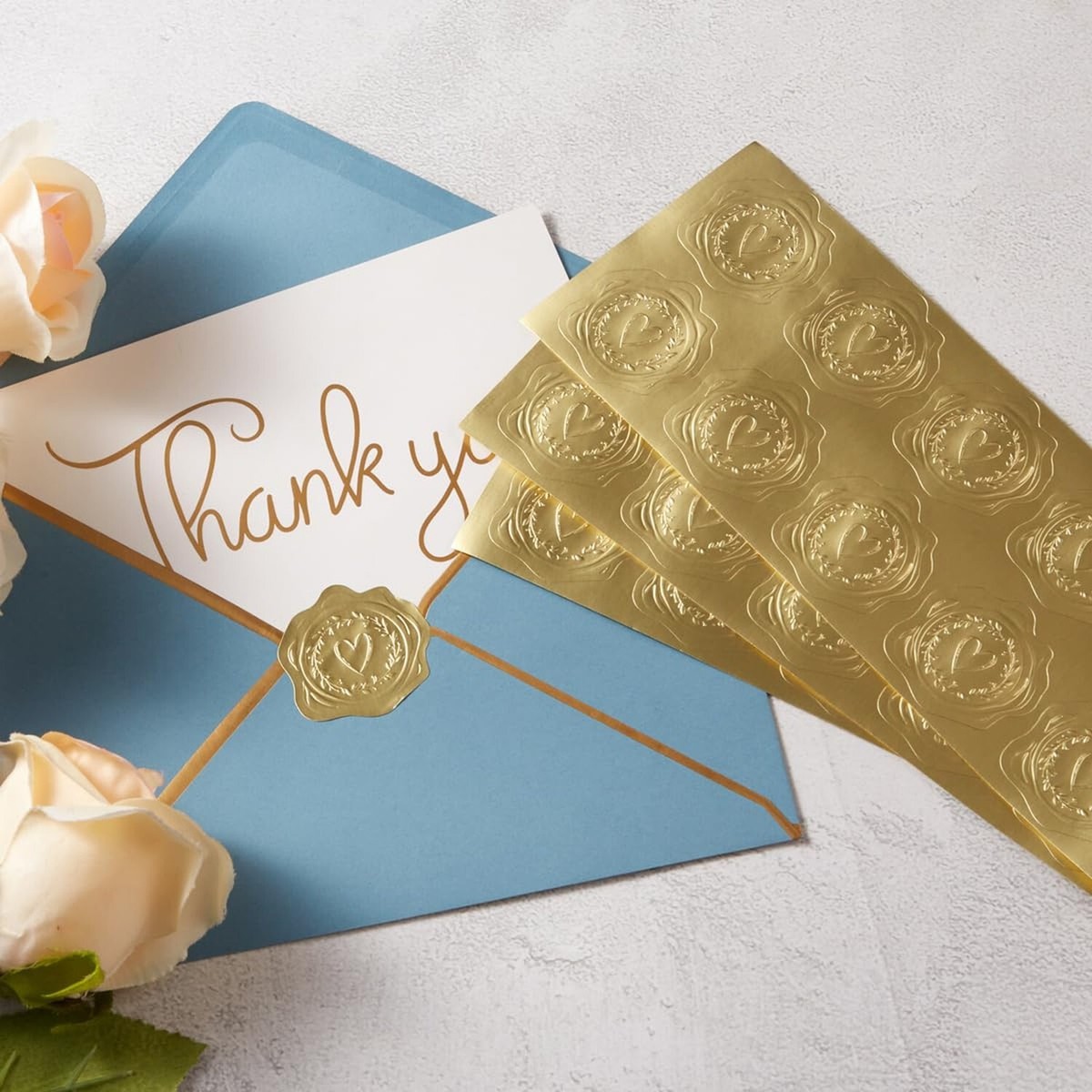 300 Pcs Gold Foil Embossed Stickers - Heart & Garland Seals For Invitations & Gifts - View #4