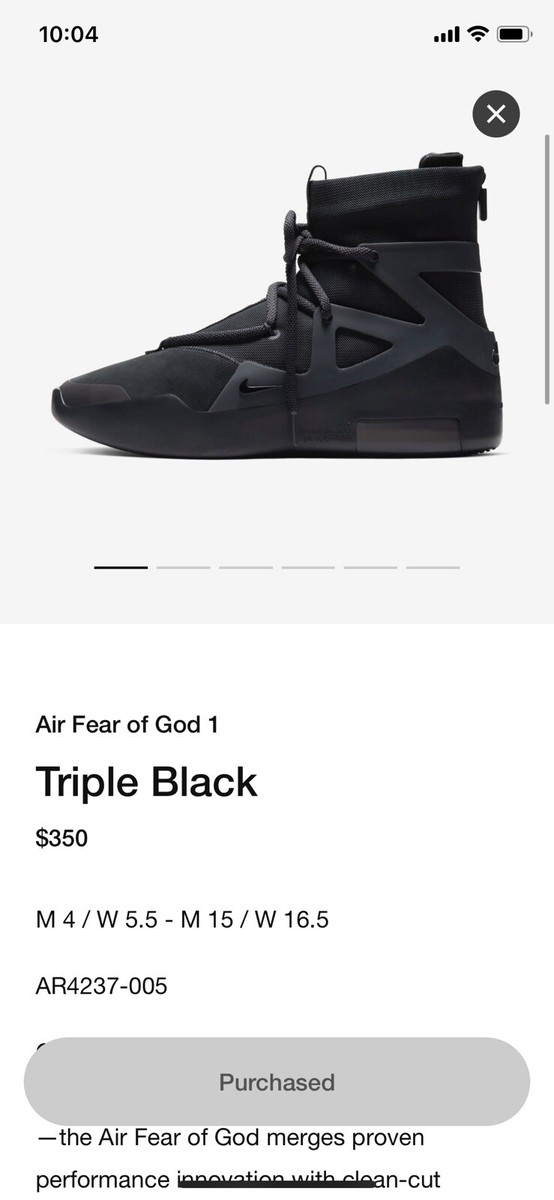 NEW Nike Air Fear Of God 1 Triple Black Mens US 8.5 AR4237 NEW Nike Air Fear Of God 1 Triple Black Mens US 8.5 AR4237