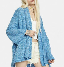 Free People NWT Size Medium Soft Knit Slouchy Cardi Blue Cardigan NEW