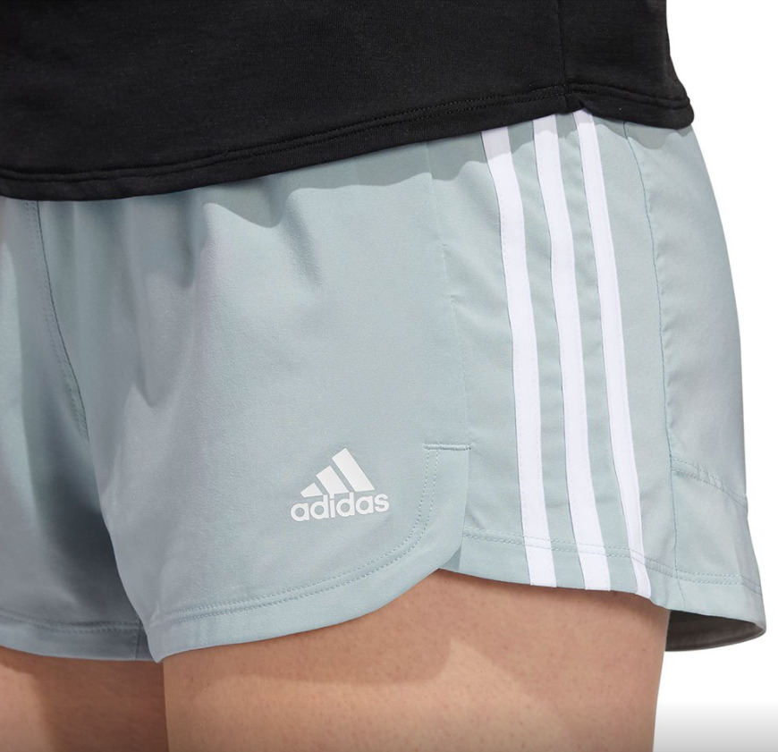 adidas Women's Pacer 3-Stripes Woven Shorts Pastel Blue Size Large