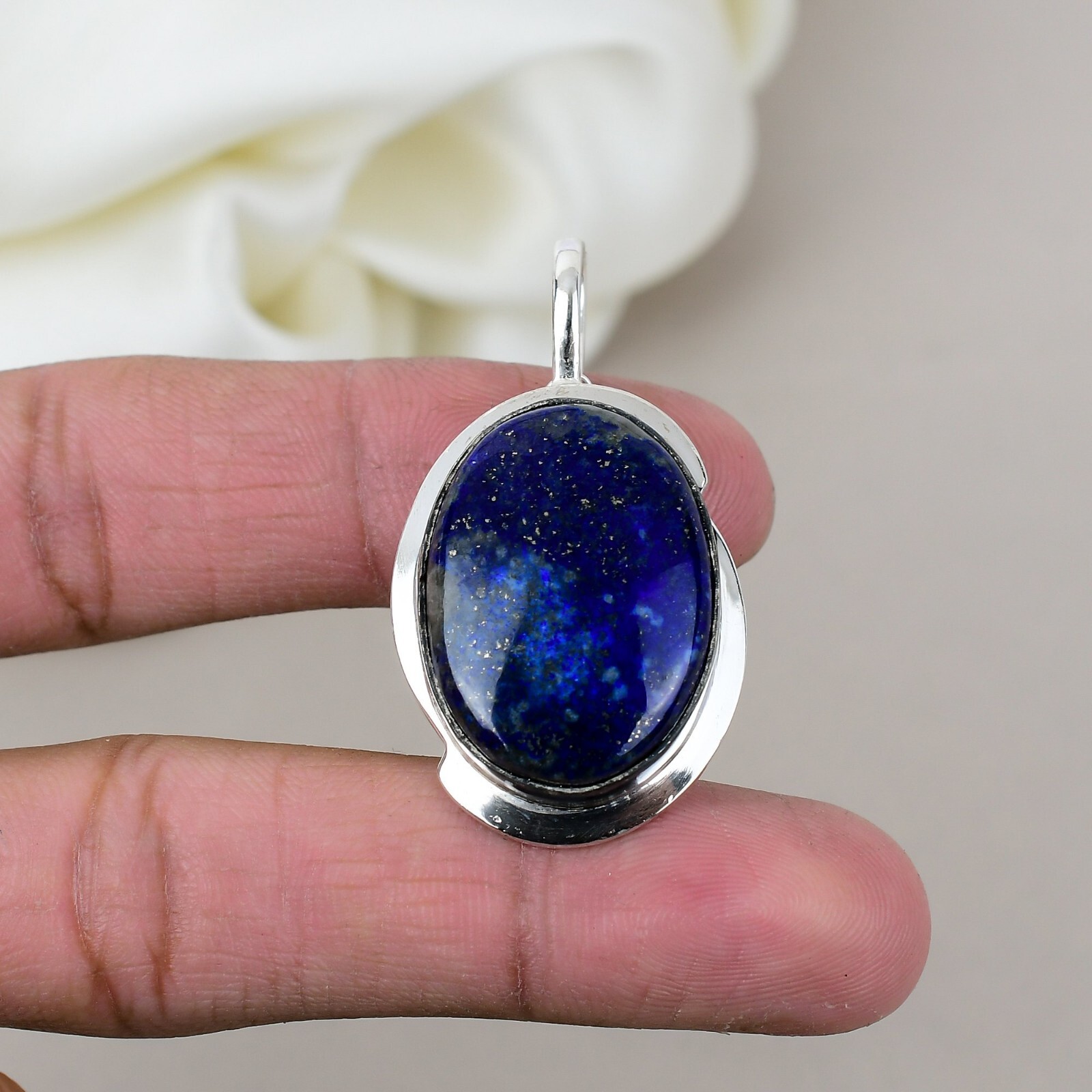 Genuine Lapis Lazuli Gemstone 925 Sterling Silver Top Quality Pendant Jewelry