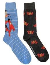 New DC COMICS Mens 2 Pair Of SUPERMAN Crew Socks Size 6-12 Says POW