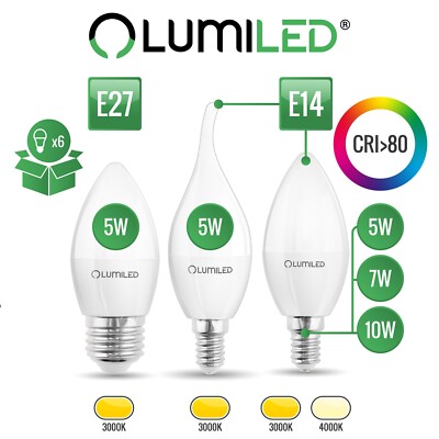 LUMILED 6x E27 E14 LED Leuchtmittel 5W 7W 10W warm neutral B35 Ba35 Kerze milch