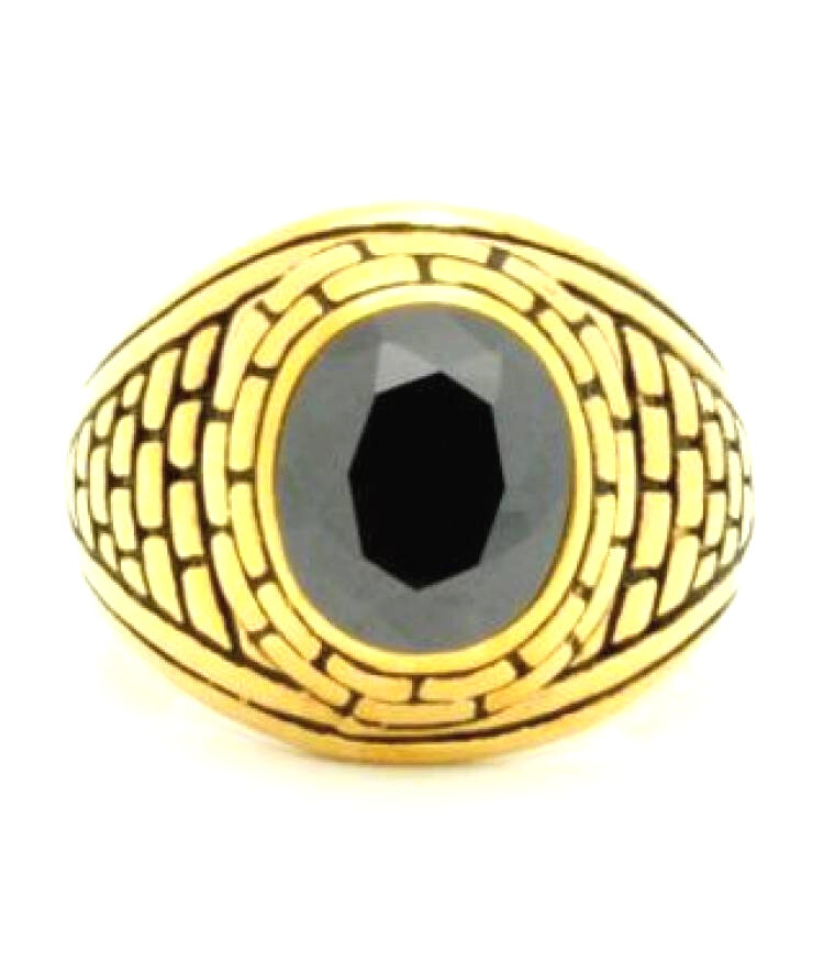 Anillo De Hombre Oro Amarillo 18 kt Clasico Piedra Jet Negro SZ 9-12 Nuevo