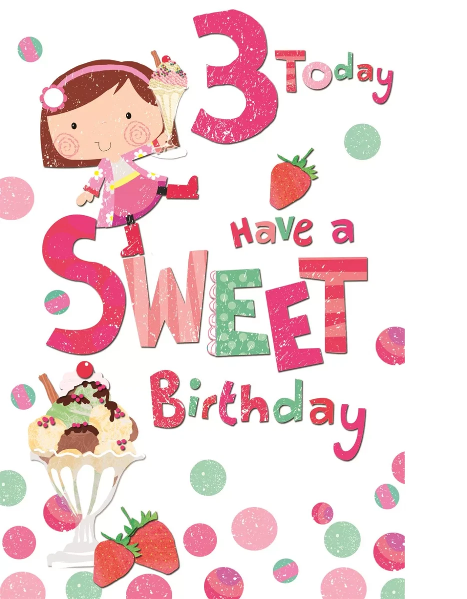 3rd Children s Girl Pink Happy Birthday Card Age 3 3rd Third