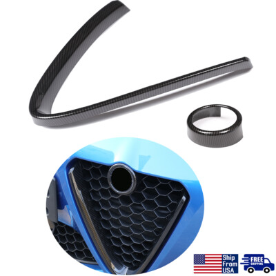 For Alfa Romeo Giulia Carbon Fiber Pattern V Shape Grille Cover & Logo Ring Trim