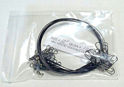 24ct 12/" BLACK Steel COATED 7 STRAND BRAIDED Fishing Leaders Snaplock 30lb